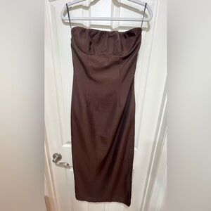 Brown Strapless Midi Dress NWT